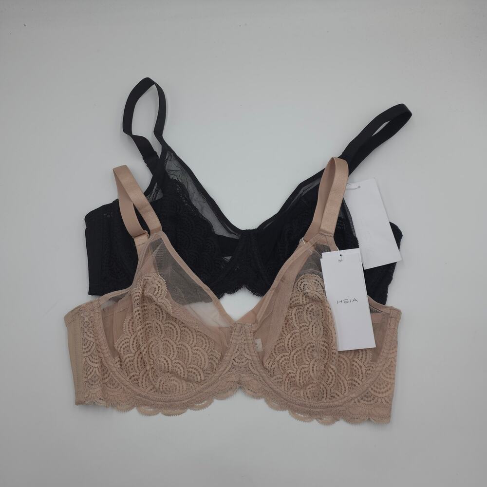 HSIA Bundle of Two Mermaid Scales Lace Unlined Bra Black Beige Size 38DD